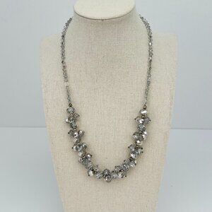 Silver Faceted Art Deco Graduated Glass Crystal Beaded Bib Statement Necklace
